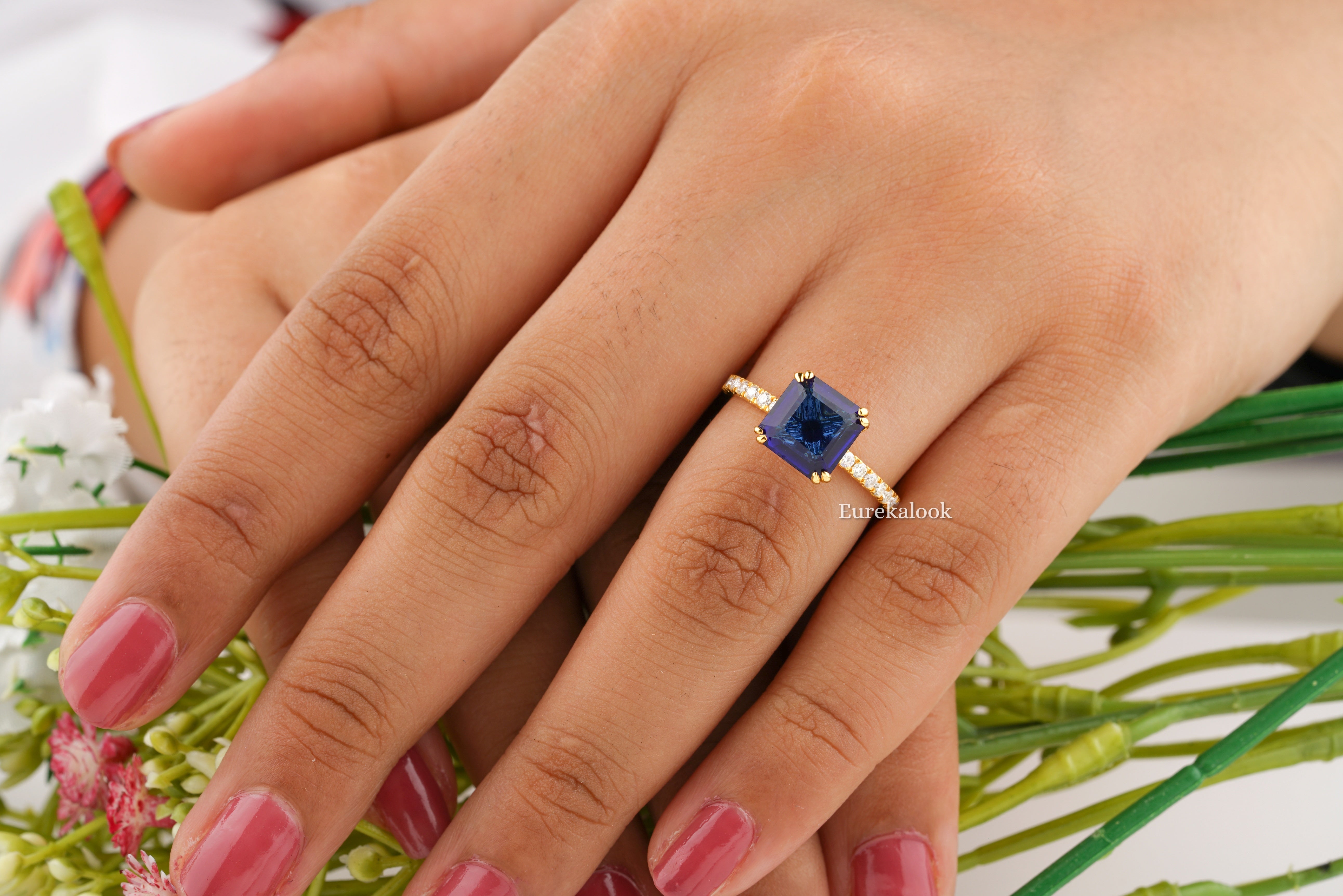 Unique Radiant Cut Blue Sapphire Engagement Ring - Eurekalook