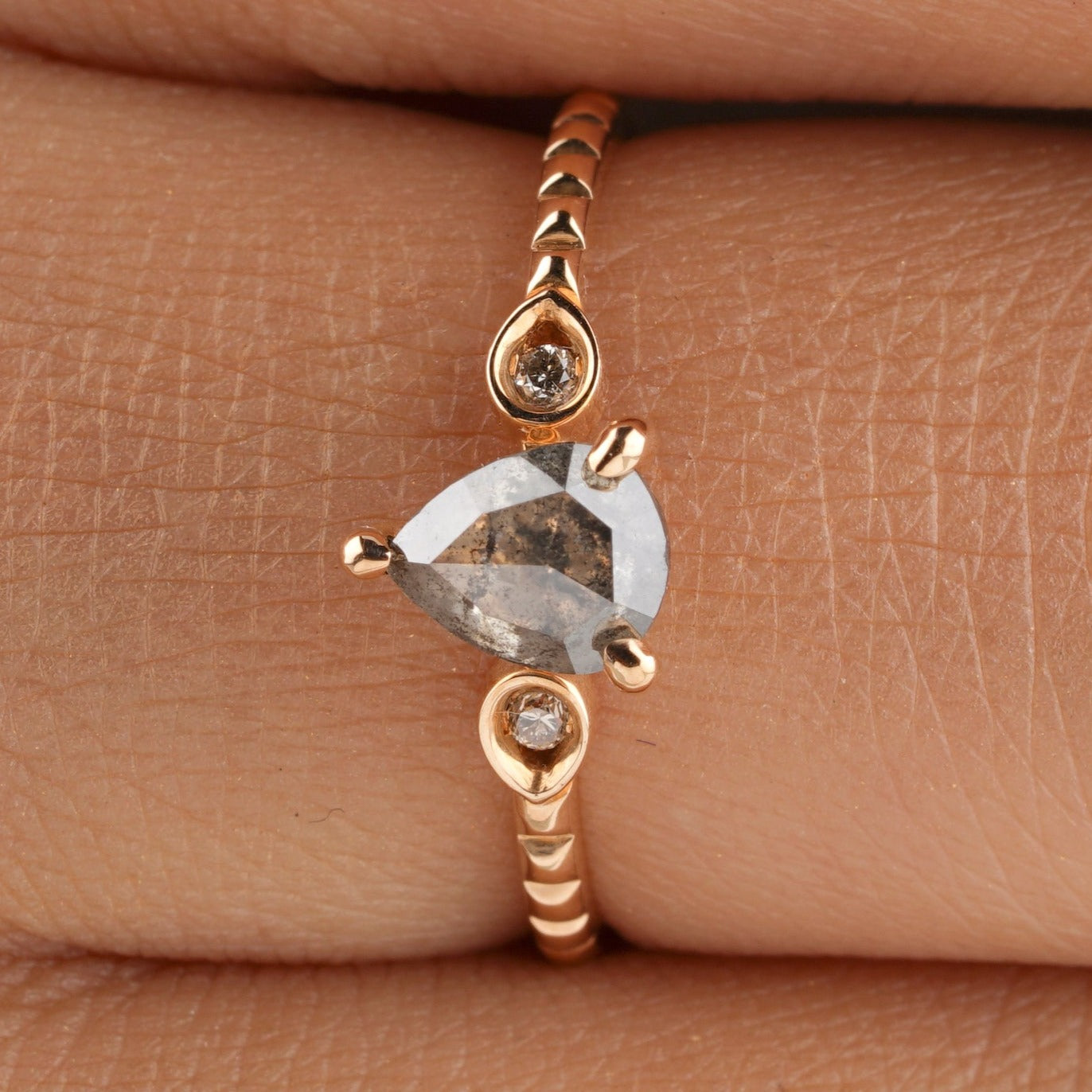 Unique Pear Cut Salt and Pepper Diamond Engagement Ring - Eurekalook