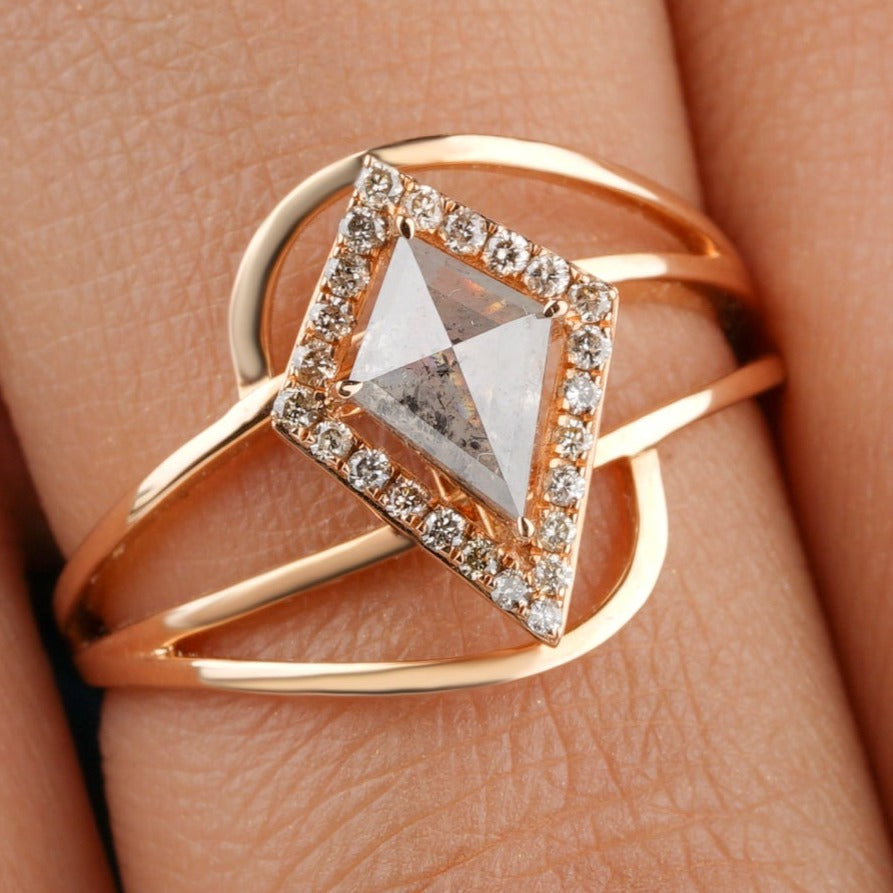 Vintage Kite Cut Halo Gray Diamond Engagement Ring - Eurekalook