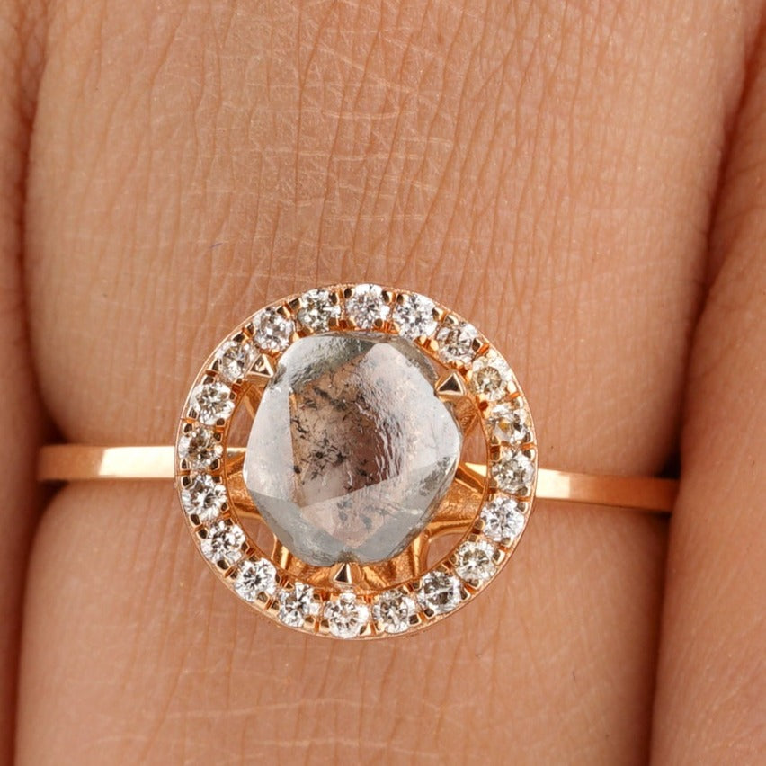 Uncut Salt And Pepper Diamond Engagement Ring - Eurekalook