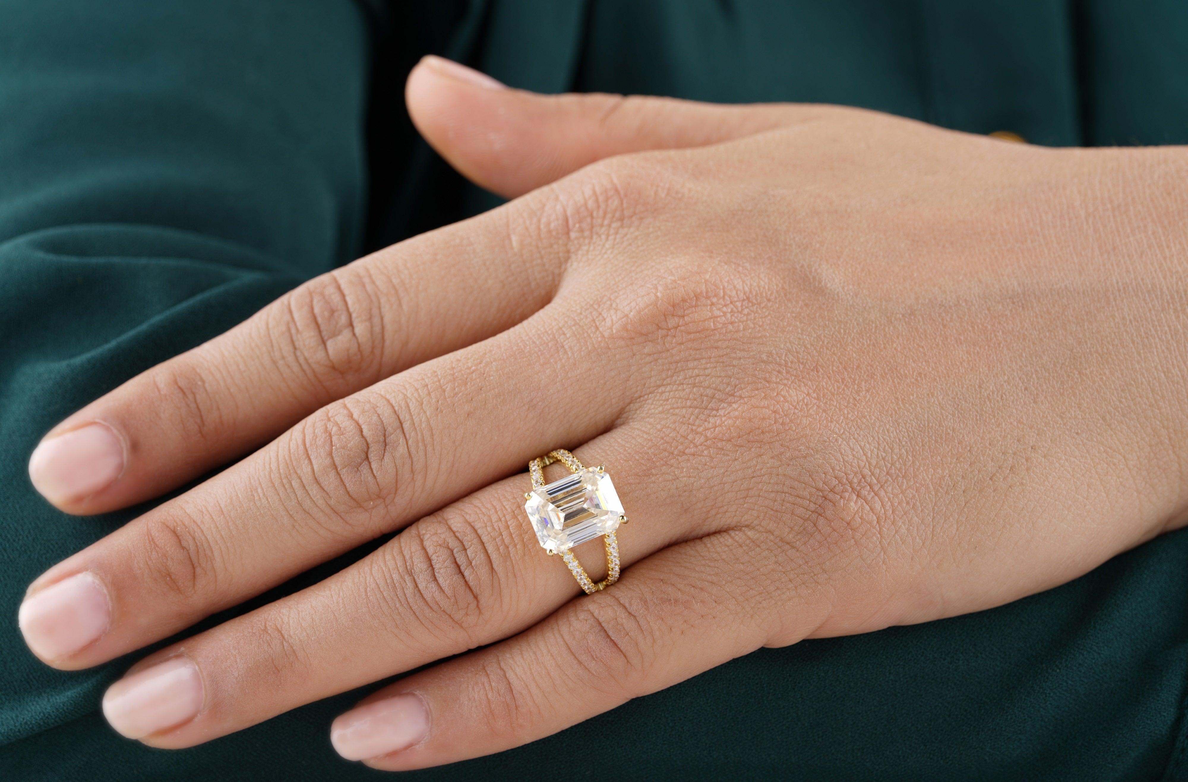 Emerald Cut Spilt Shank Engagement Ring - Eurekalook