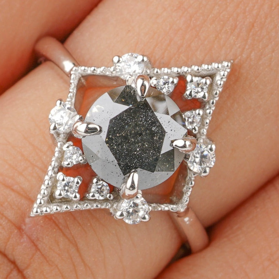 Salt and Pepper Diamond Cluster Engagement Ring - Eurekalook