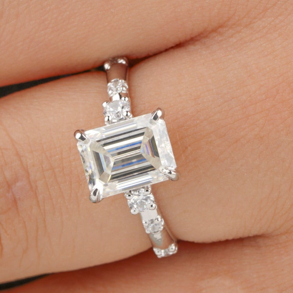 White Gold Emerald Cut Moissanite Engagement Ring - Eurekalook