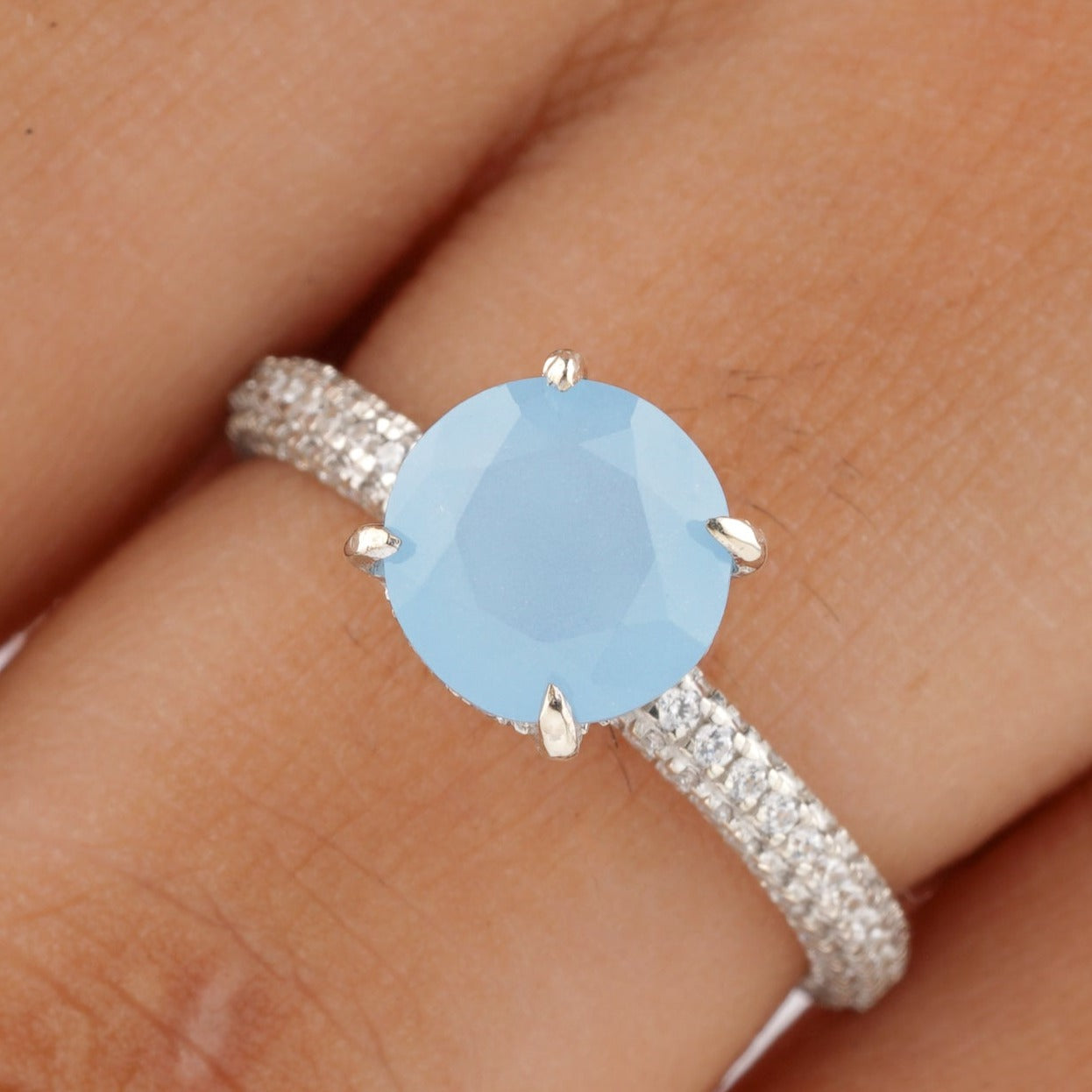 Round Cut Blue Onyx Diamond Engagement Ring - Eurekalook
