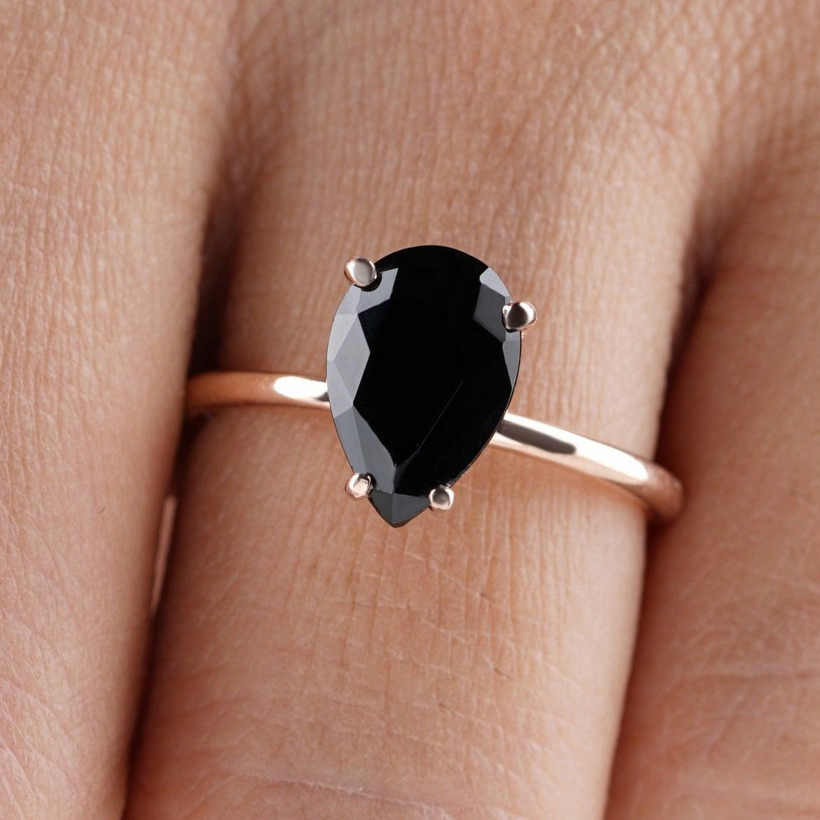 Pear Cut Black Onyx Engagement Ring - Eurekalook