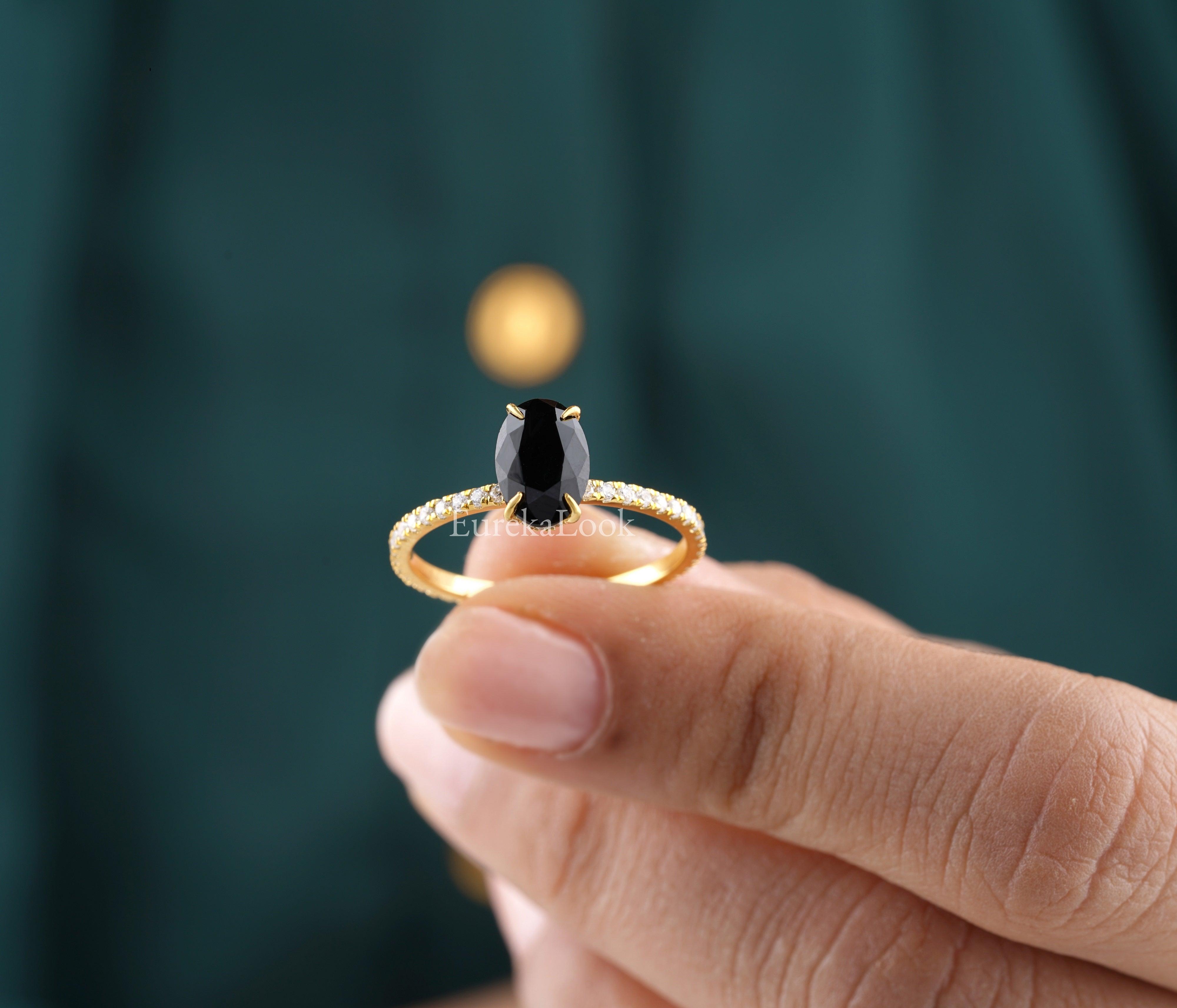 1.85CT Oval Cut Black Onyx Diamond Wedding Ring - Eurekalook