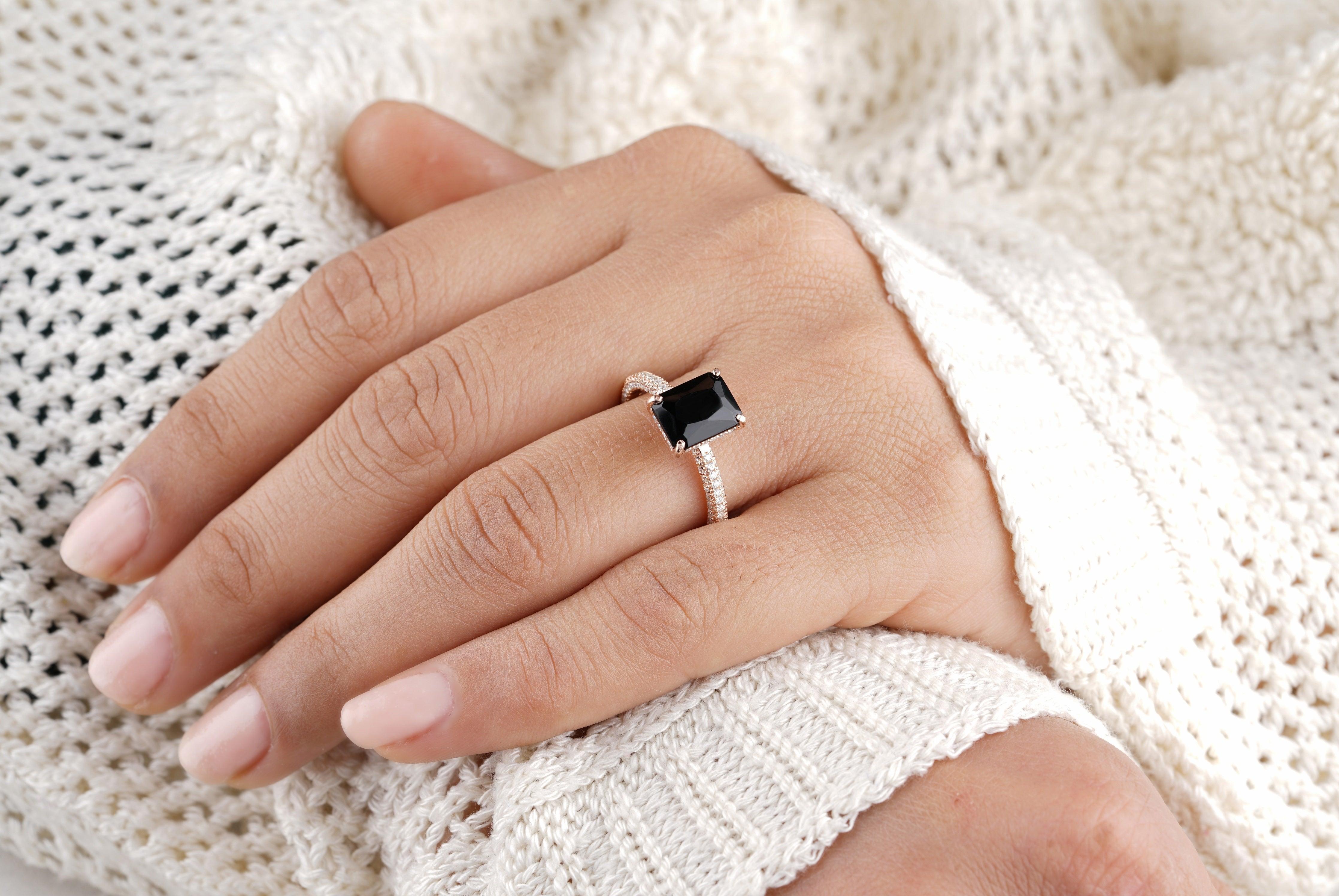 1/5 Ctw Square Shape Trillion Cut Black Diamond Ring in Ster | Hart's  Jewelers | Grants Pass, OR