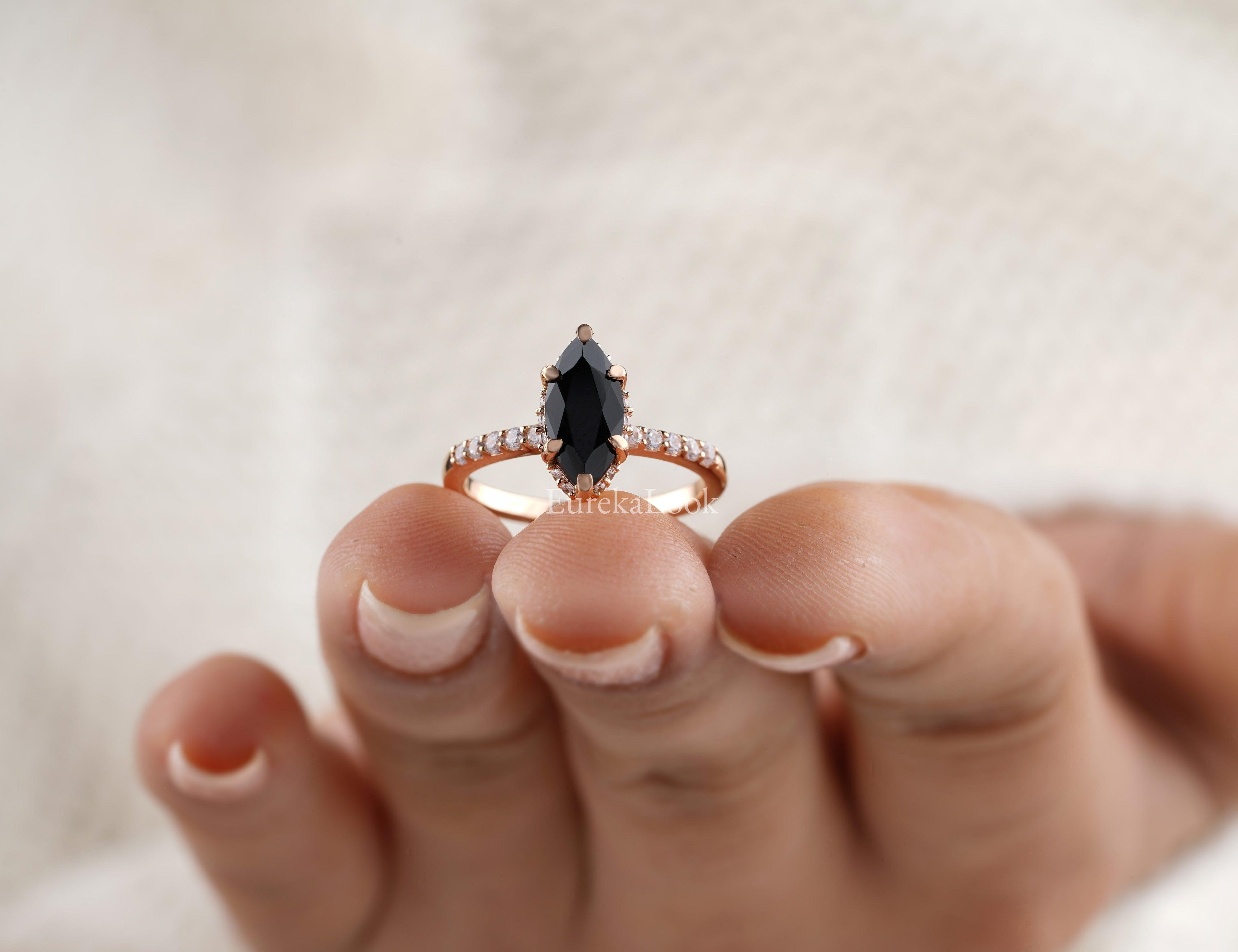 1.70CT Marquise Cut Black Onyx Engagement Ring - Eurekalook