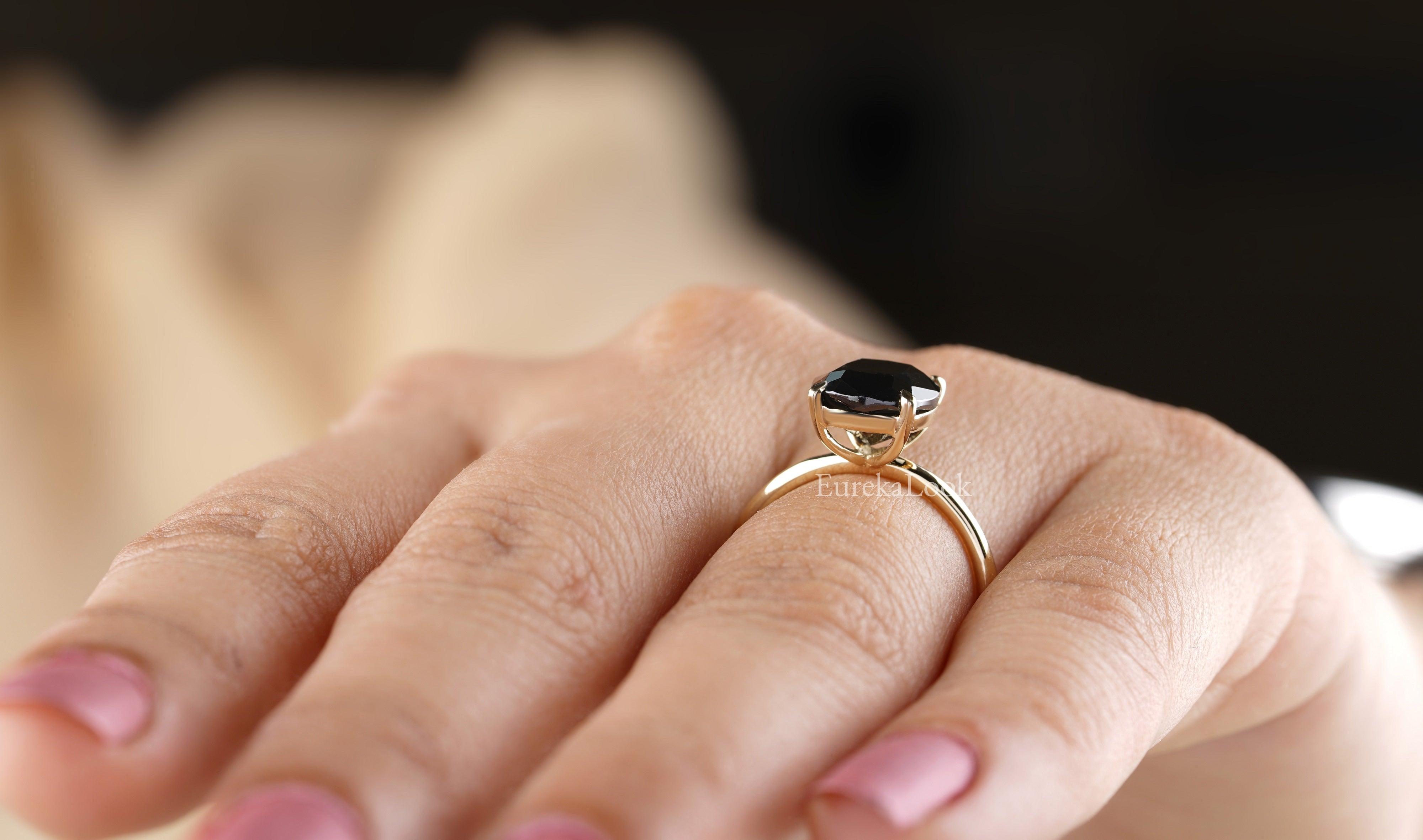Solitaire Cushion-Cut Black Onyx Diamond Engagement Ring - Eurekalook
