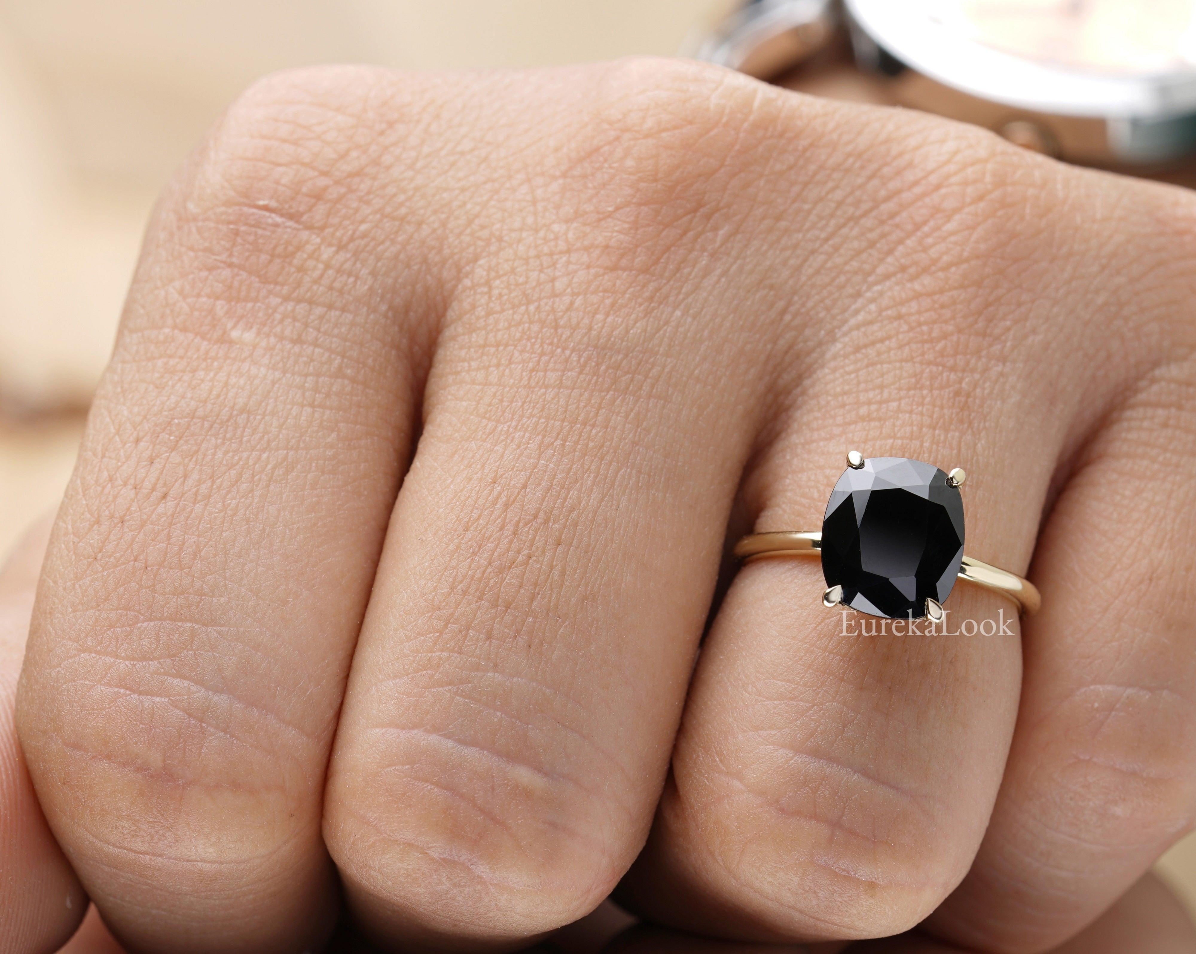 Solitaire Cushion-Cut Black Onyx Diamond Engagement Ring - Eurekalook