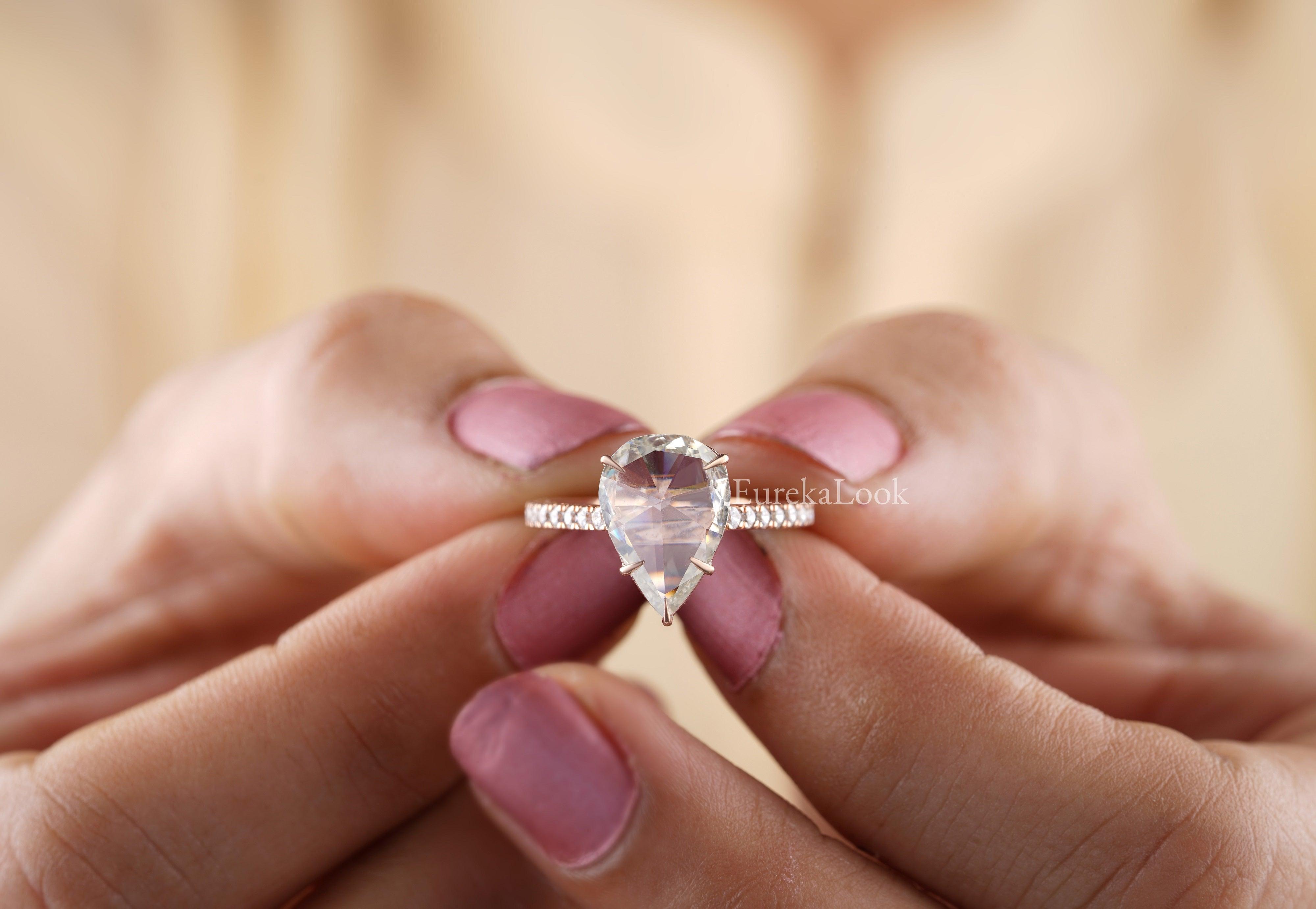 3.00CT Rose Pear Cut Moissanite Engagement Ring - Eurekalook