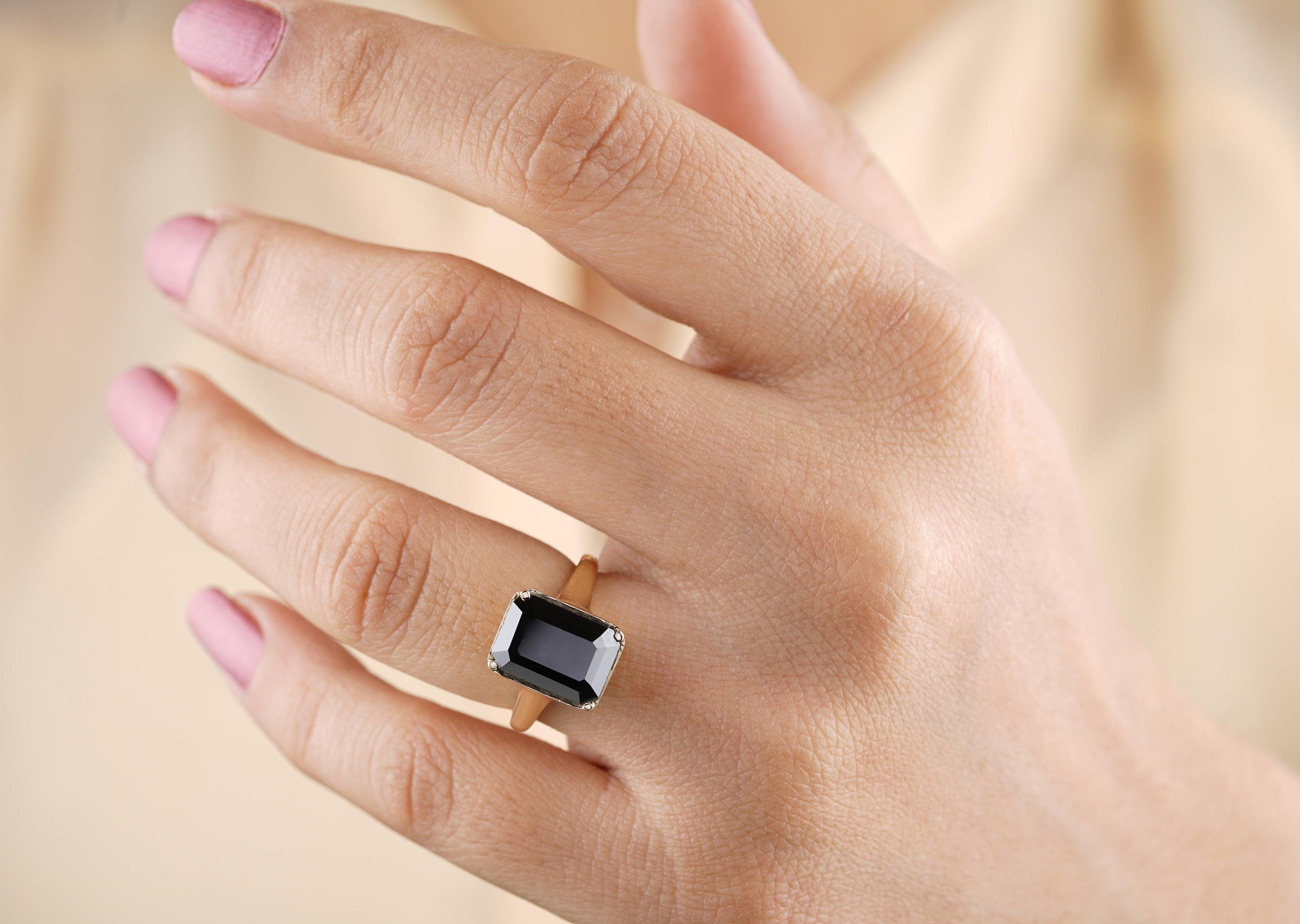 Simple 5.50 CT Emerald Cut Black Onyx Solitaire Wedding Ring - Eurekalook