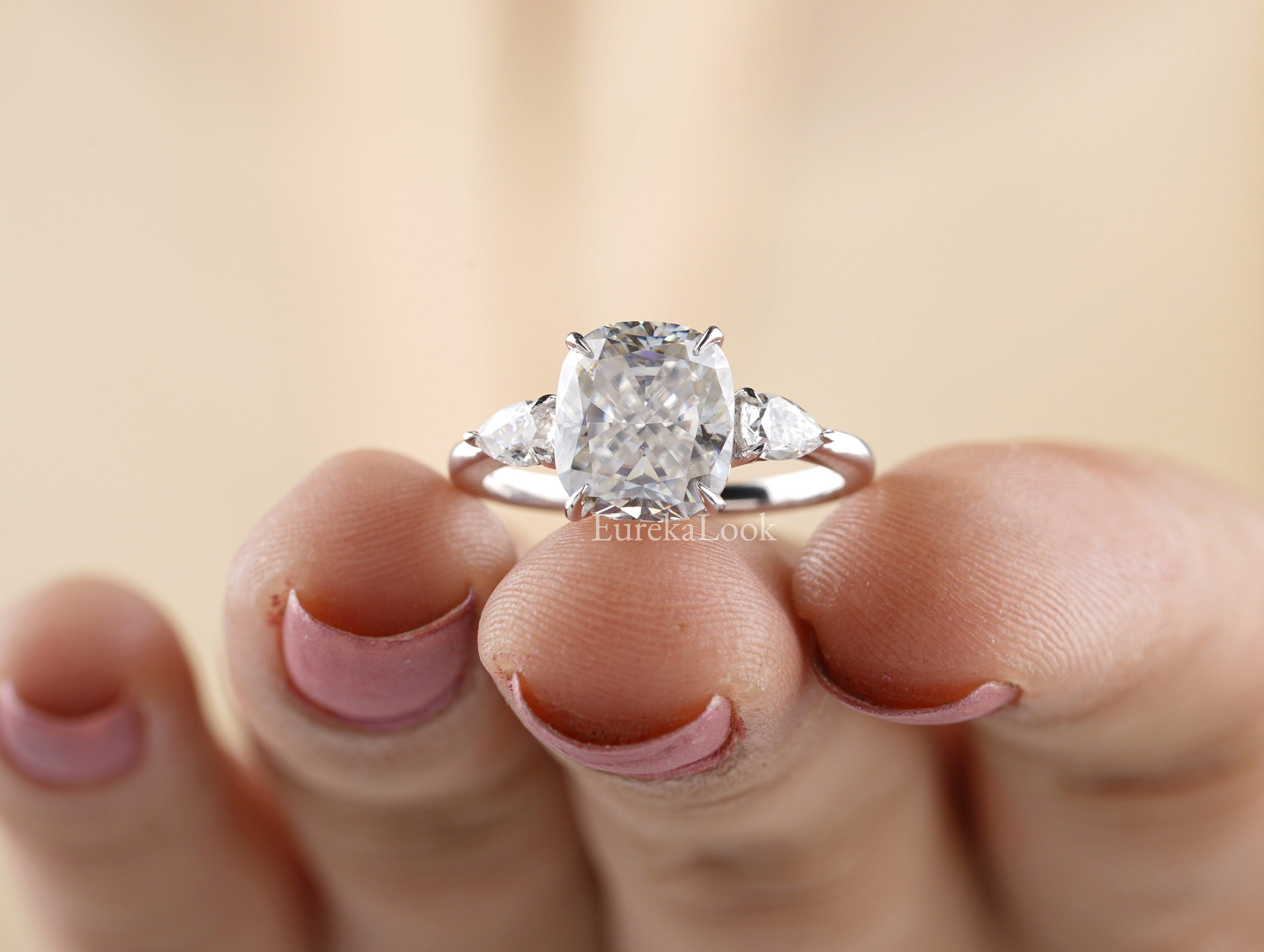 Three Stone Elongated Cushion Cut Wedding Ring – Eurekalook