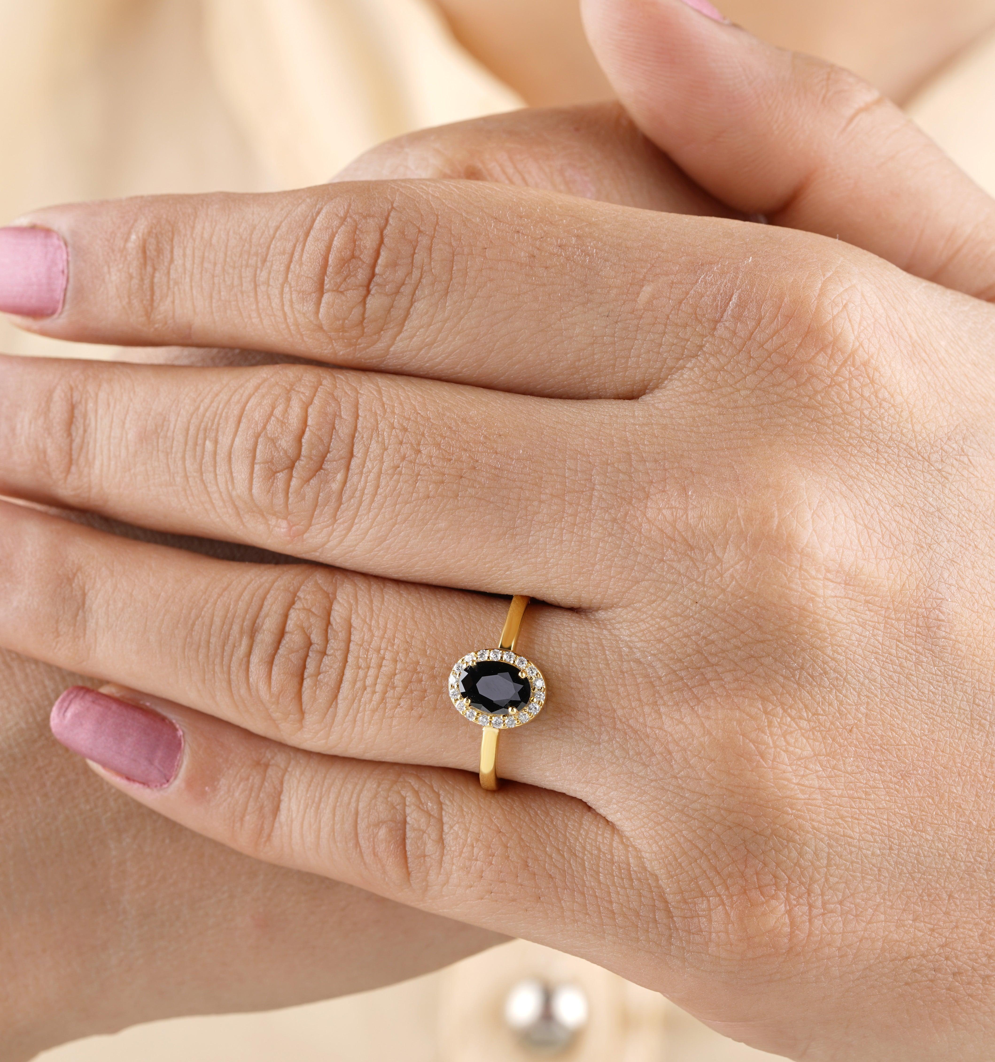 Oval-Cut Black Onyx Halo Engagement Ring - Eurekalook