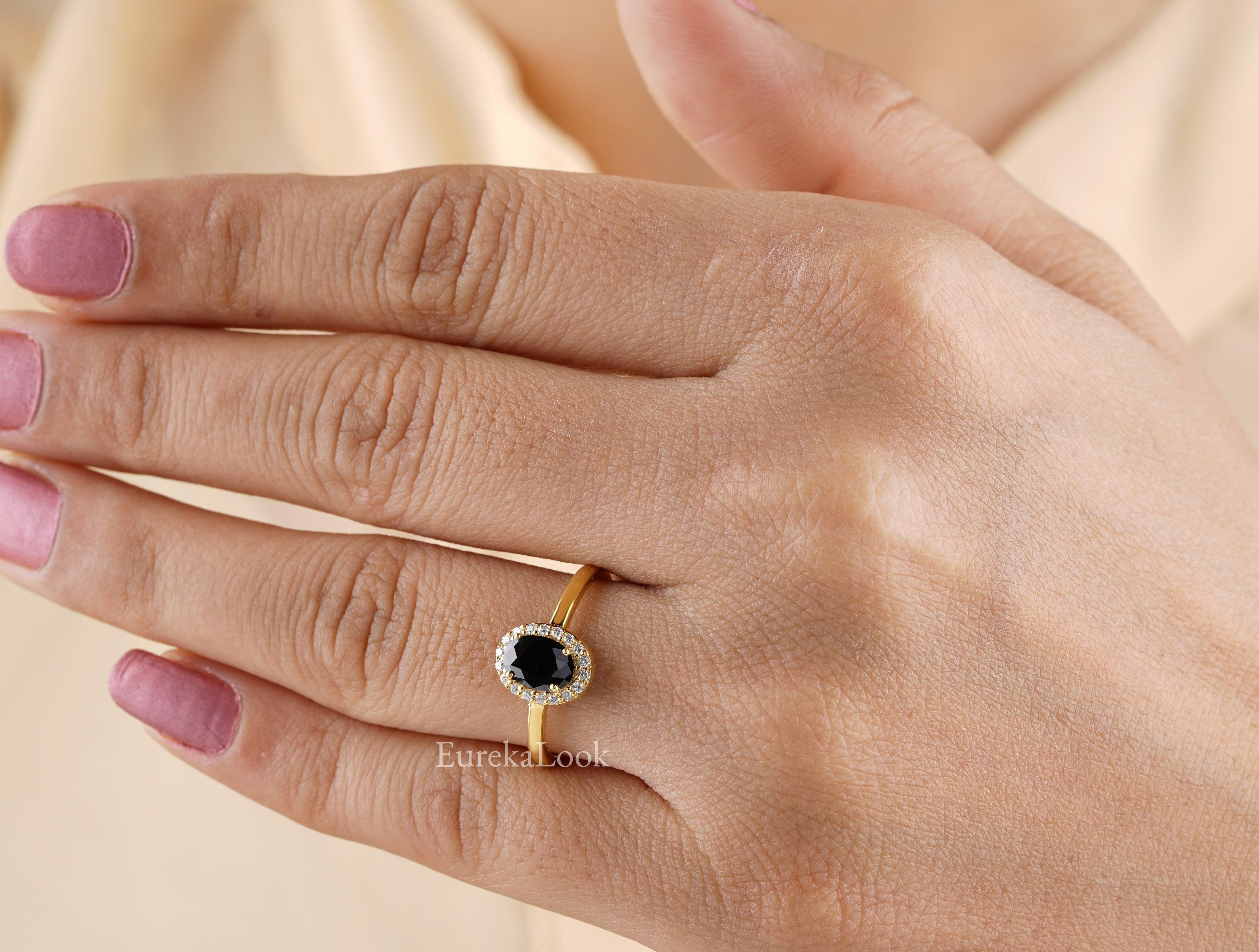 Oval-Cut Black Onyx Halo Engagement Ring - Eurekalook