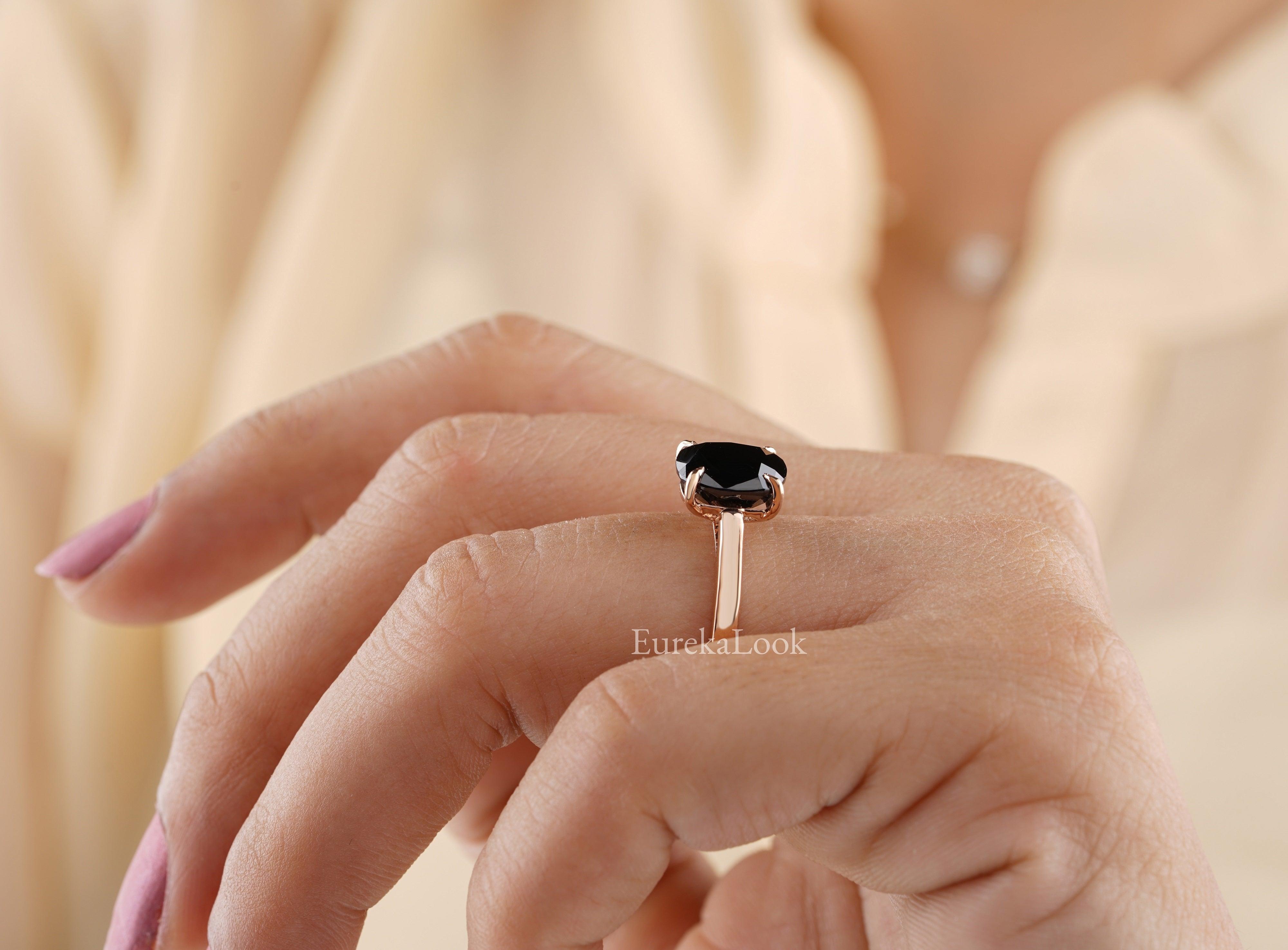 3 CT Cushion Cut Black Onyx Diamond Engagement Ring - Eurekalook