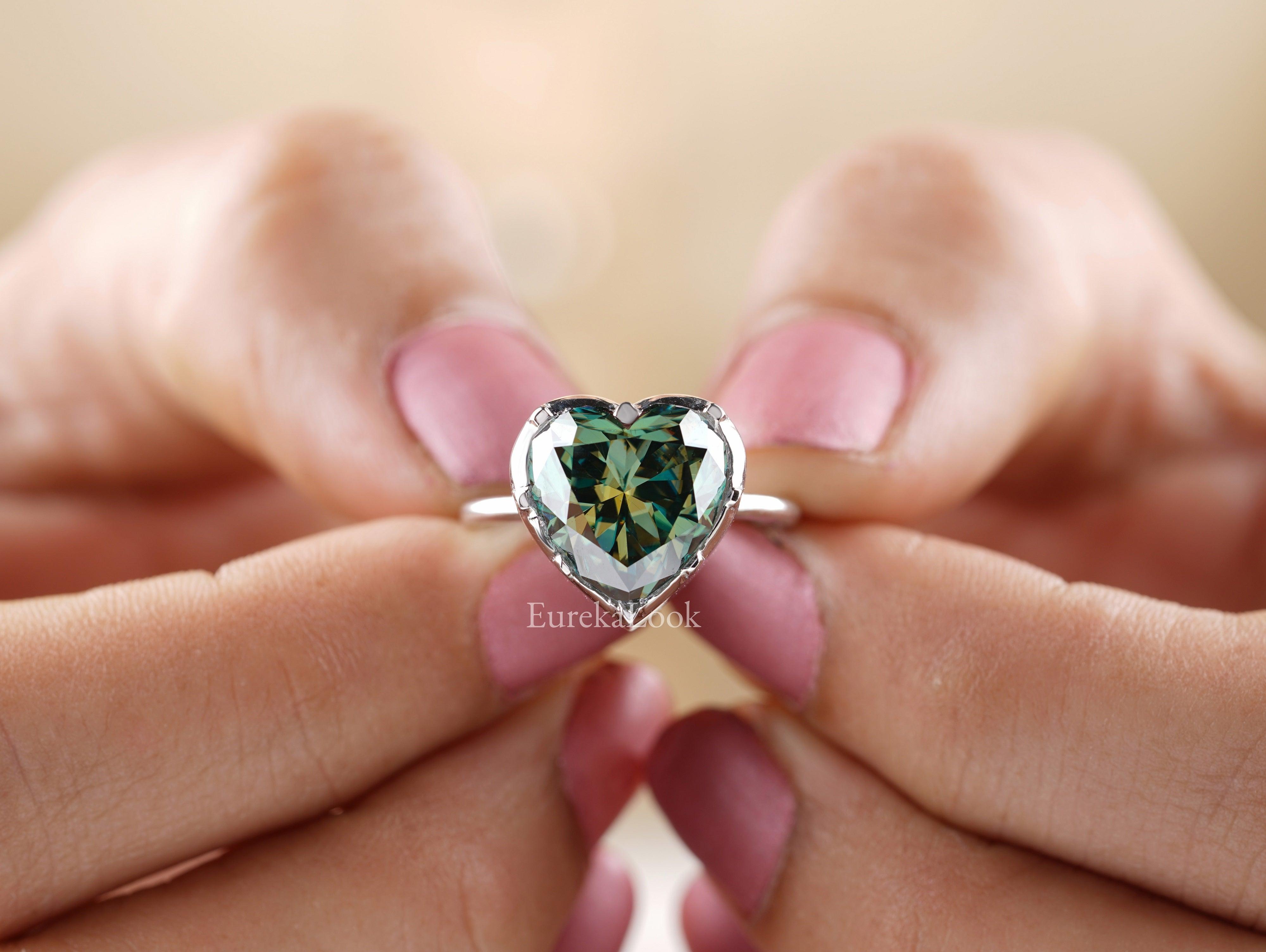 Vintage Green Heart Shape Moissanite Engagement Ring - Eurekalook