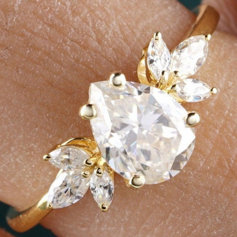 1.23CTW Pear Cut Moissanite Cluster Engagement Ring - Eurekalook