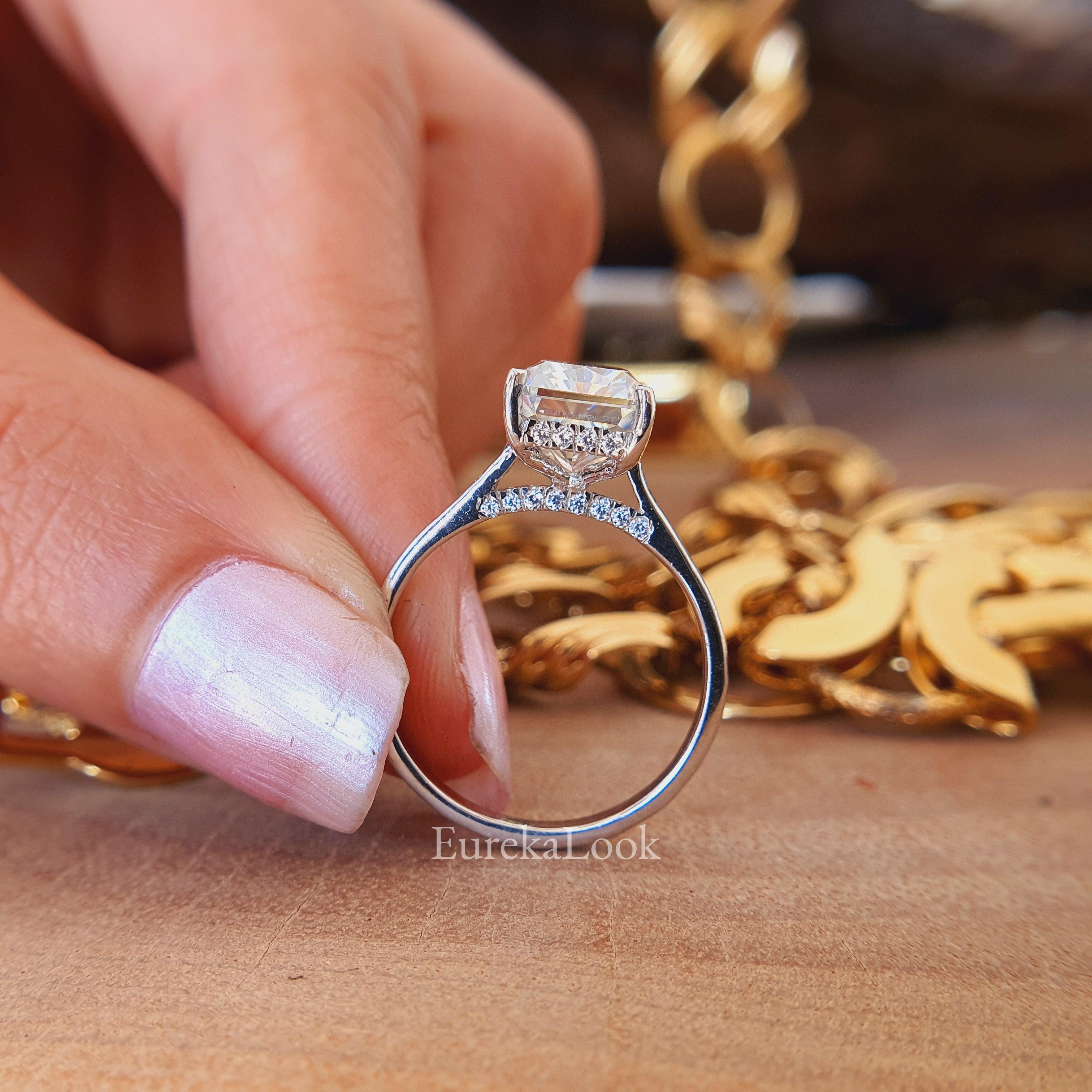 Antique Radiant Cut Hidden Halo Diamond Engagement Ring - Eurekalook