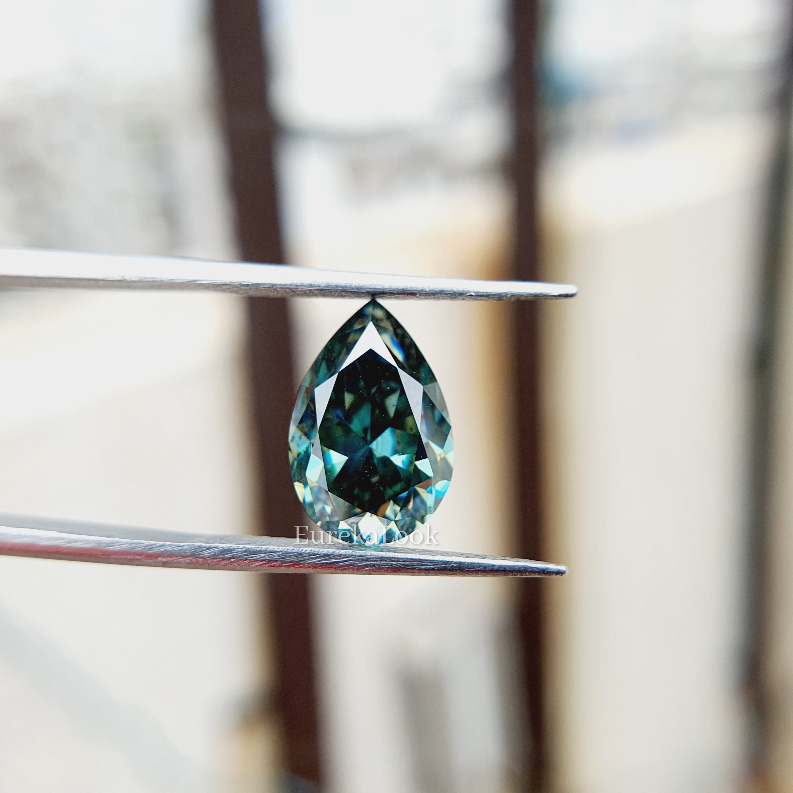 Greenish Blue Color Pear Cut Loose Moissanite - Eurekalook