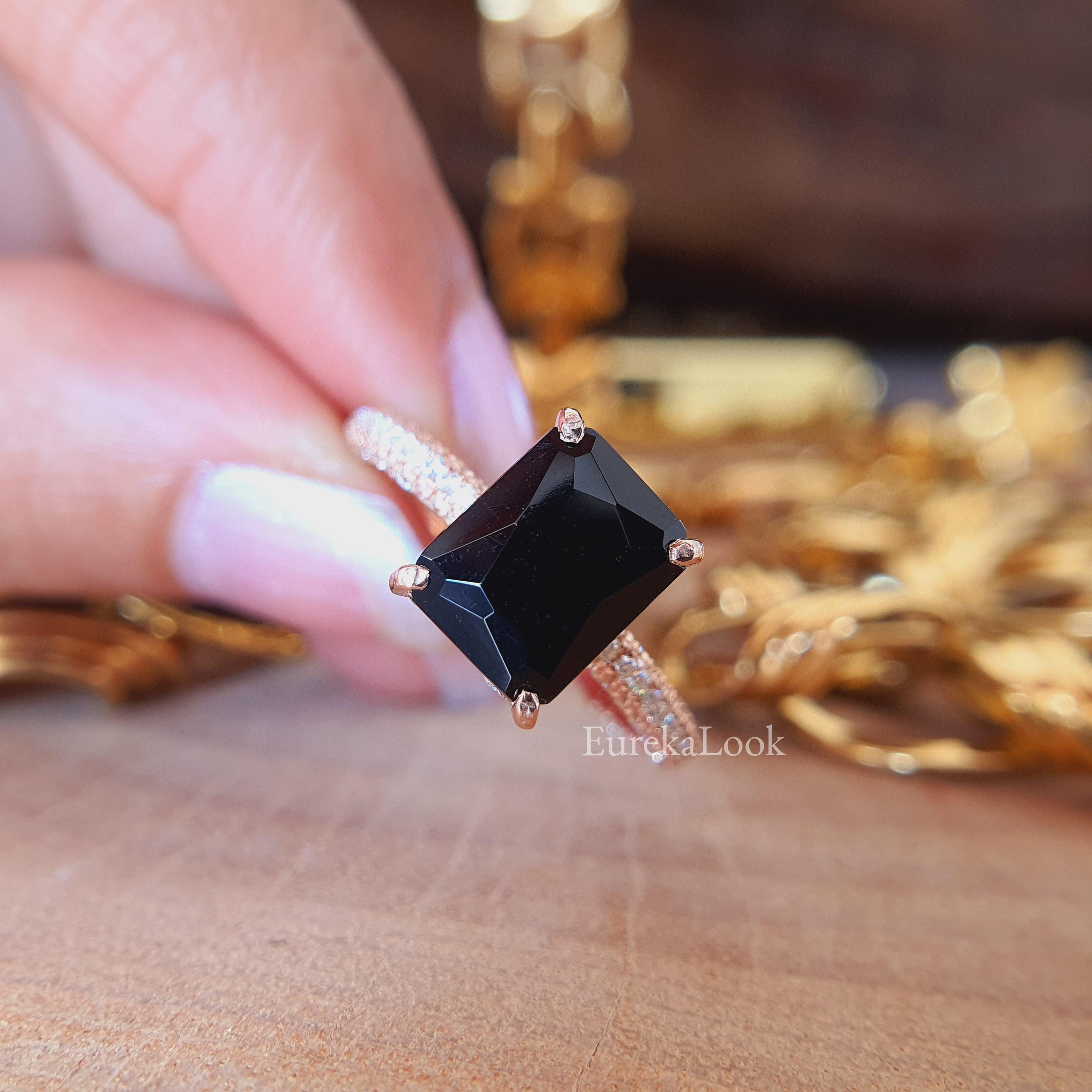 Antique 2 CT Radiant Cut Black Onyx Wedding Ring - Eurekalook
