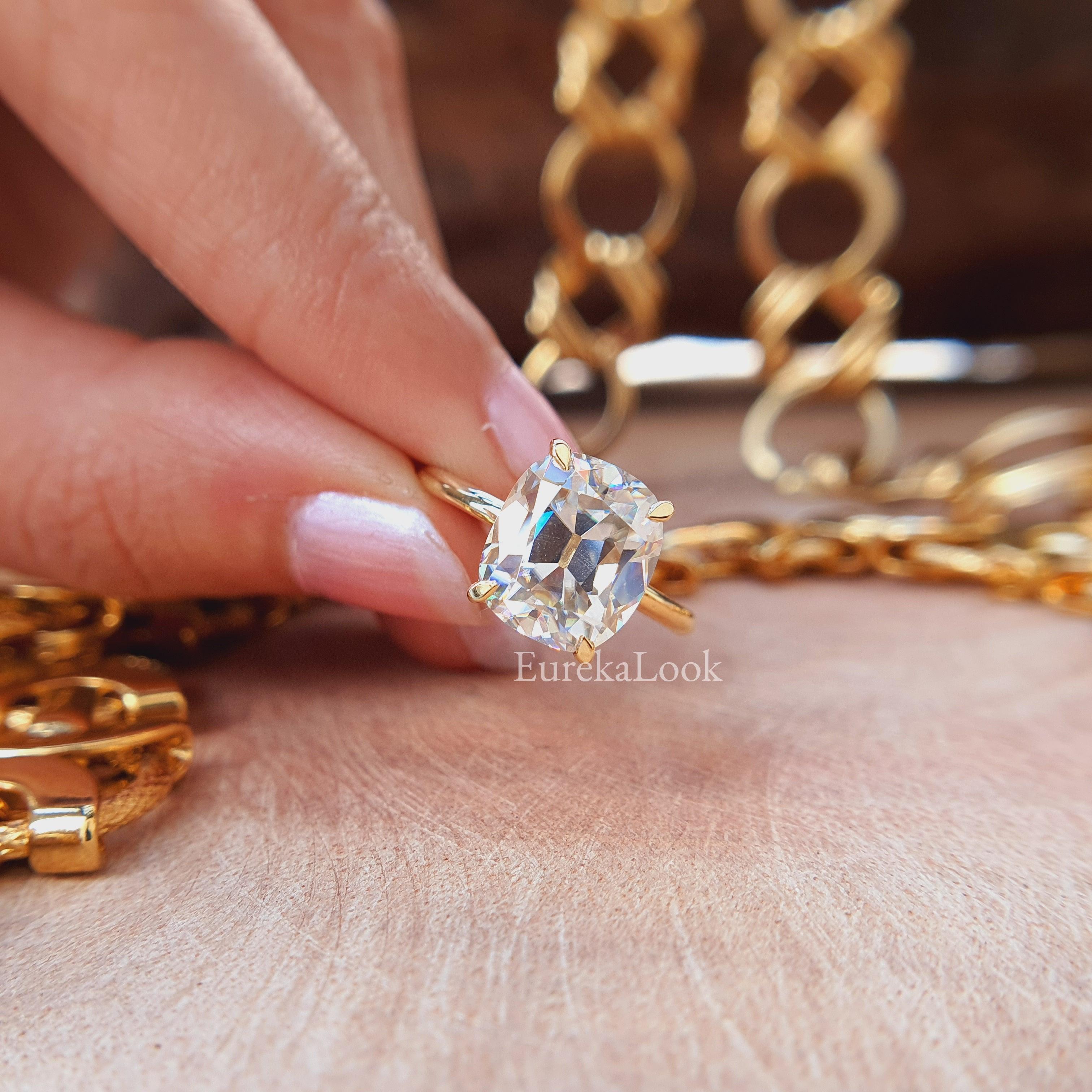 Old Mine Cut Engagement Antique Cushion Moissanite CT Old Mine