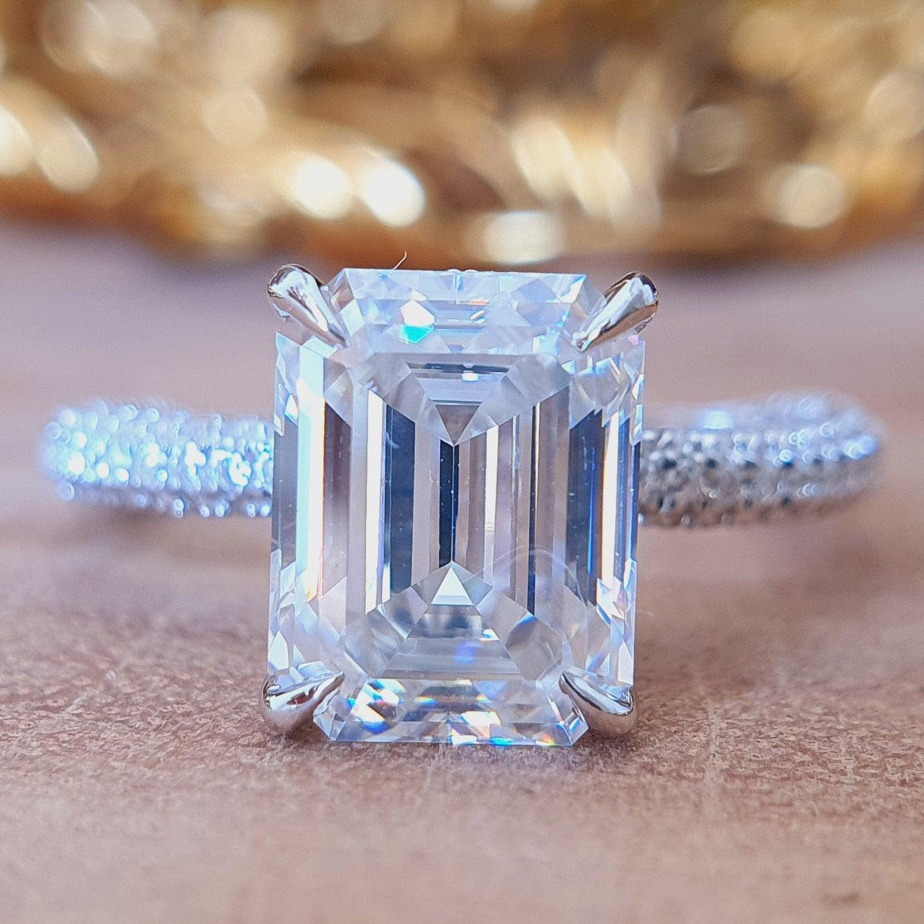 Hidden Halo Emerald Cut Moissanite Engagement Ring - Eurekalook