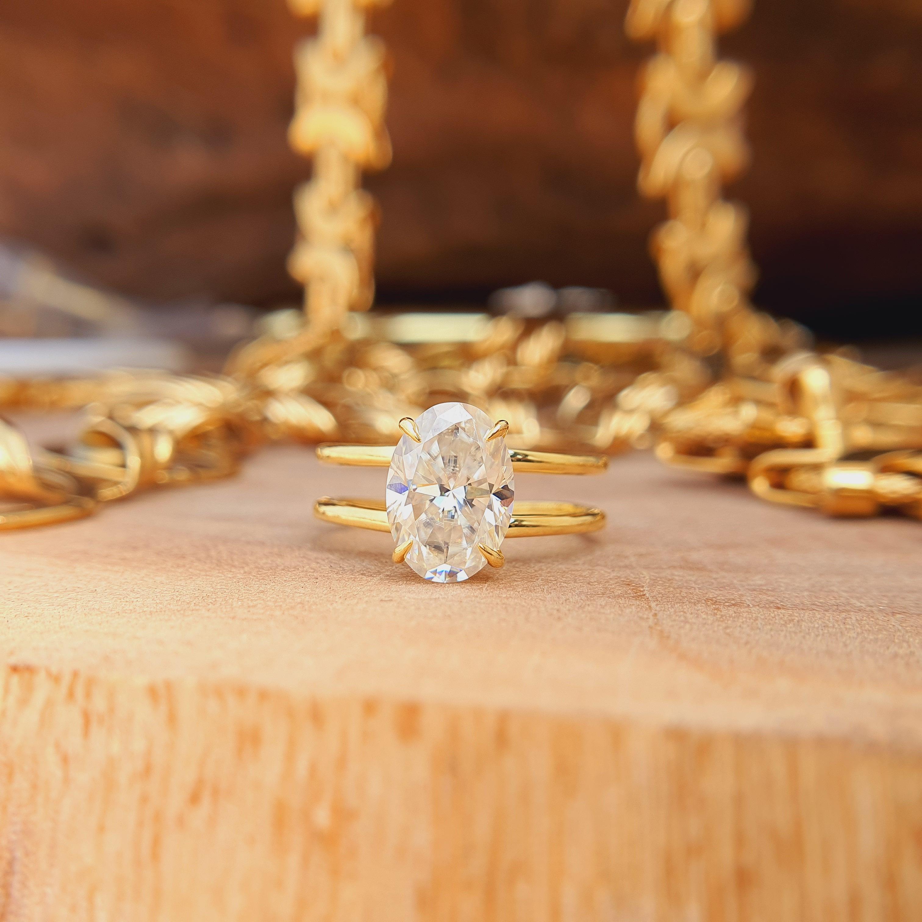 Yellow Gold Double Band Oval Cut Moissanite Bridal Ring - Eurekalook