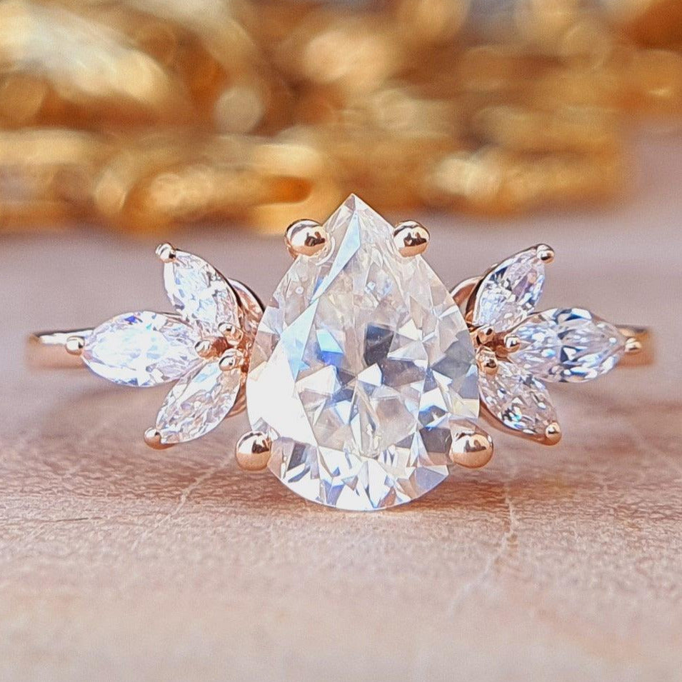 Pear Cut Cluster Diamond Engagement Ring - Eurekalook