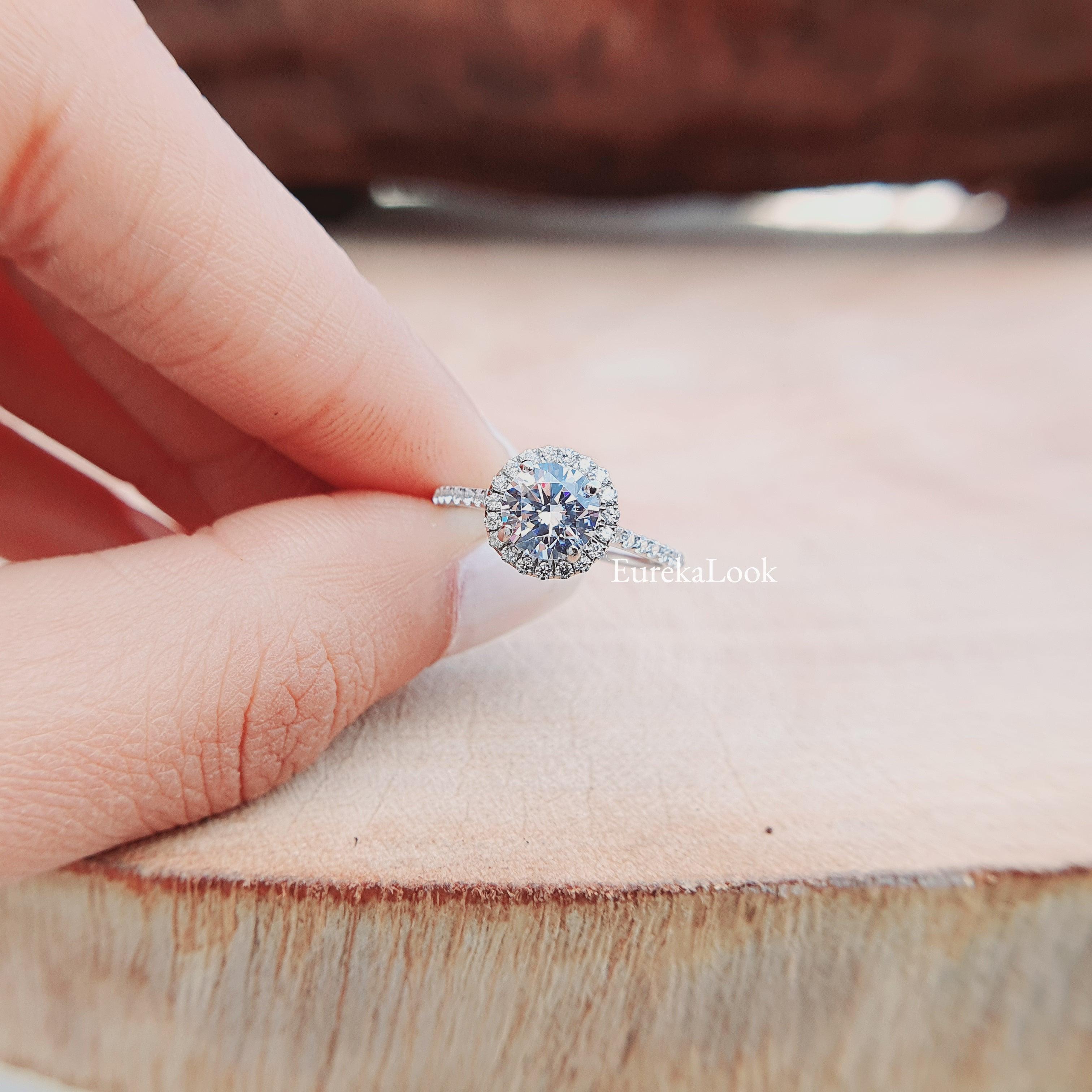 1 CT Round Cut Halo Moissanite Engagement Ring - Eurekalook