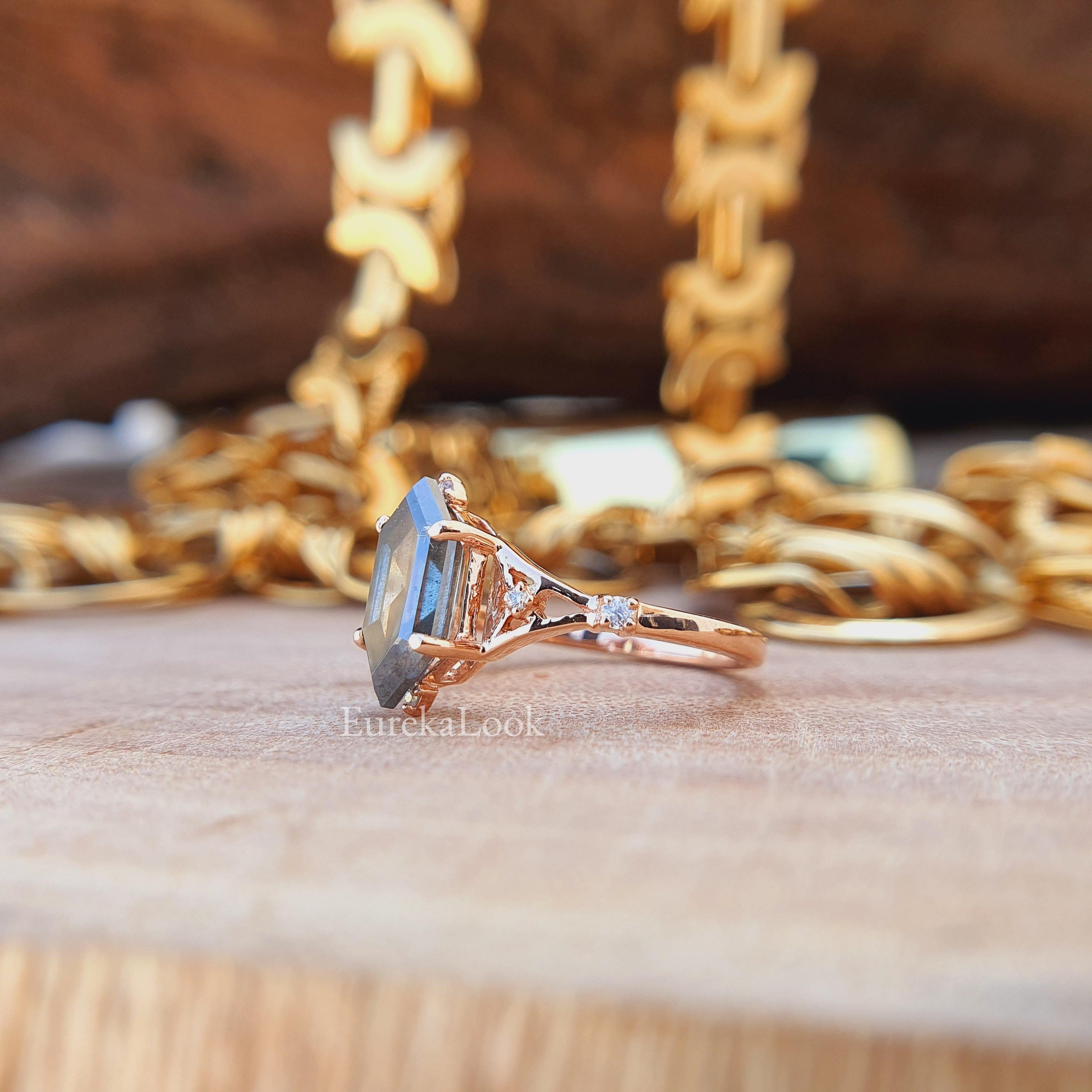 1.71CT Hexagon Salt and Pepper Moissanite Wedding Ring - Eurekalook