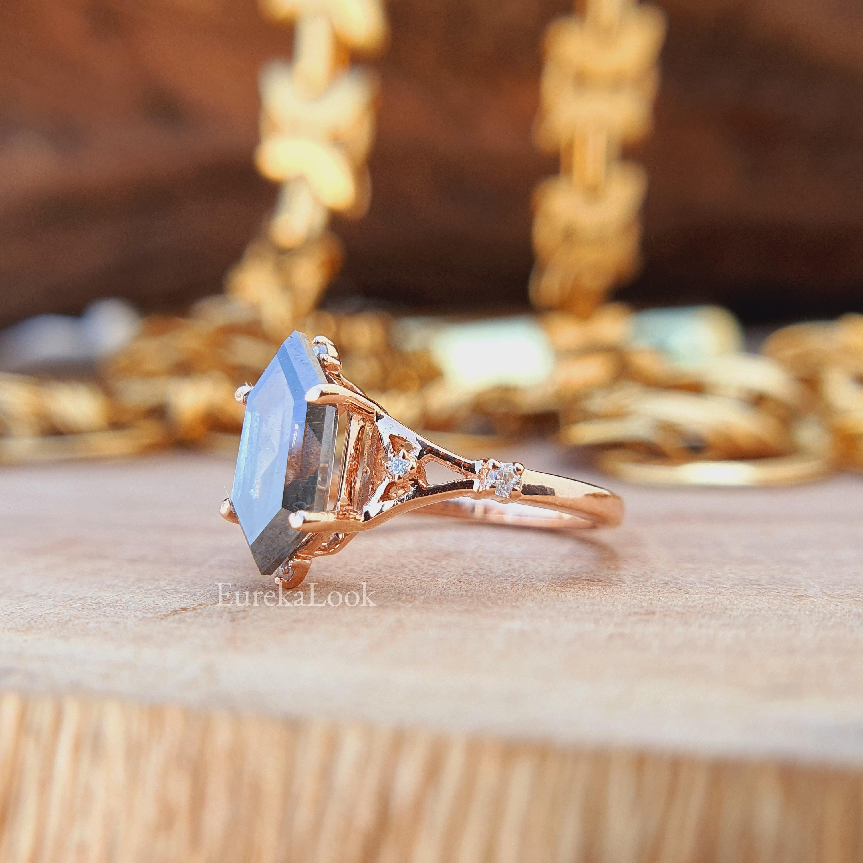 1.71CT Hexagon Salt and Pepper Moissanite Wedding Ring - Eurekalook